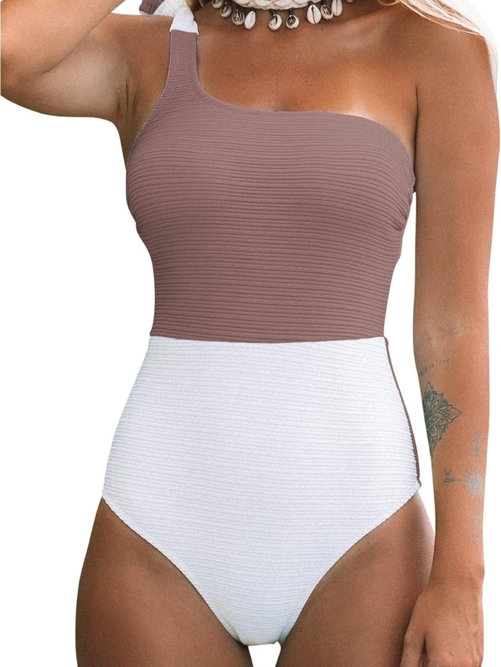 CUPSHE Women's One Piece Swimsuit Color Block One Shoulder Bowknot Bathing Suit